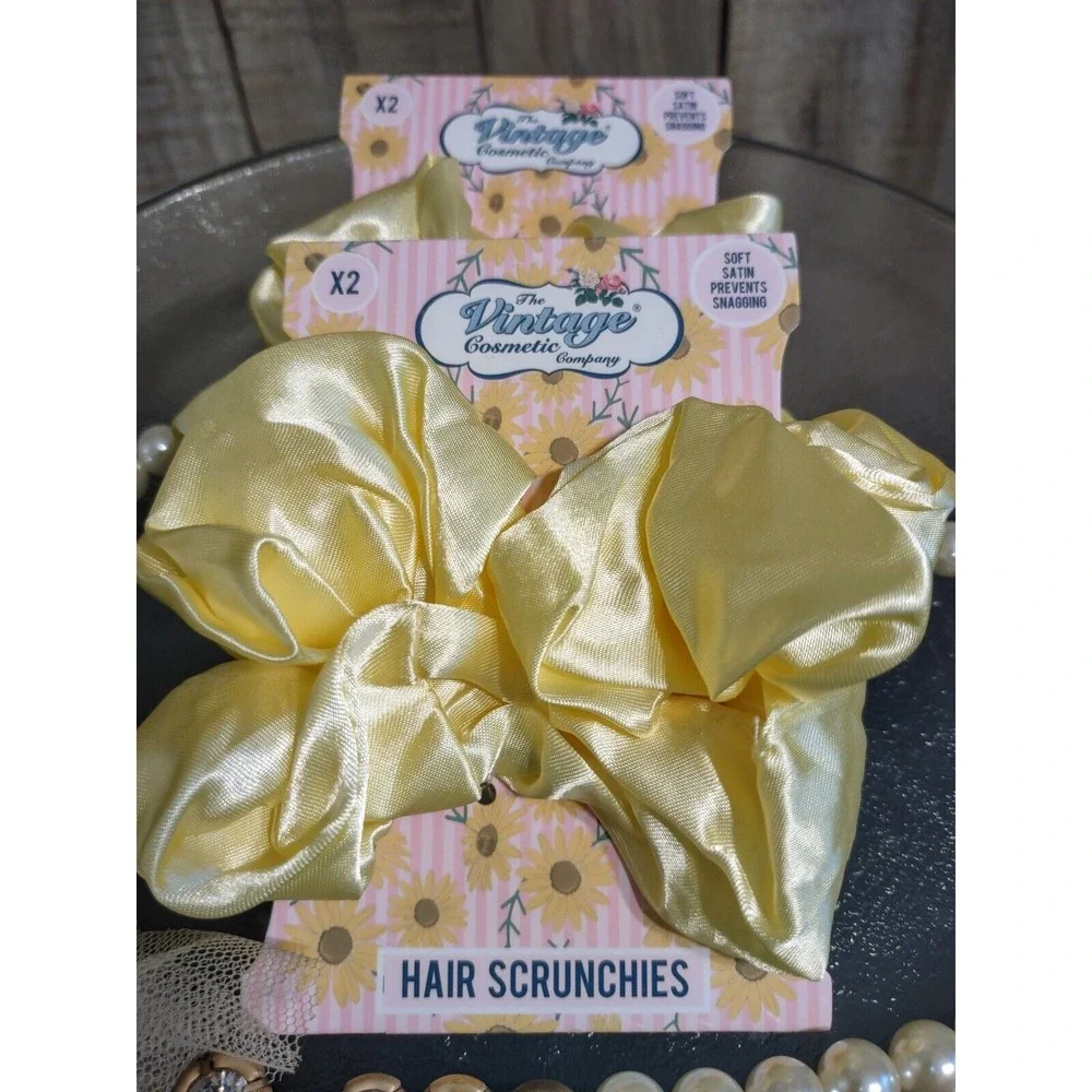 The Vintage Cosmetic Company Yellow Satin Hair‎ Scrunchies 2-Pack NEW (4 Total)